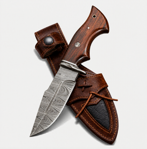 Couteau à lame fixe en acier Damas D2 fait main sur mesure avec étui en bois et en cuir |   Couteau utilitaire plein format pour l'extérieur |   Fabricant OEM/ODM - Product Image 1