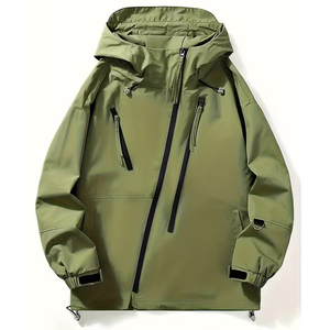 Unisex Lightweight Hooded Windproof <b>Jacket</b> Full-Zip Waterproof Casual Polyester Coat Zippered Pockets Spring Autumn Outerwear - Product Image 4