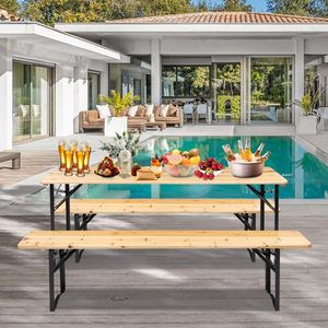 Set da Picnic Portatile in Legno 5.8FT con Tavolo e Panche, 3 Pezzi, Arredo Pieghevole da Esterno, Facile da Riporre, Design Richiudibile, SOSTITUZIONE 28819587 - Product Image 3