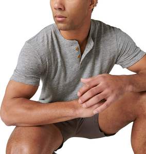Camiseta Henley Gris para Hombre, 100% Algodón, Casual, Manga Corta, Cuello con Botones, Transpirable, Secado Rápido, Uso Diario, Cómoda, Estilo Urbano - Product Image 3