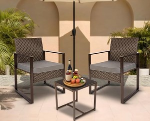 Contemporary Rattan Outdoor <b>Garden</b> <b>Set</b> with Coffee Table 2 Seater Weather Resistant Metal Frame Patio Furniture - Product Image 1