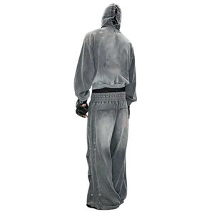 Chándal de hombre personalizado al por mayor 2026, de moda, de algodón 100% de alto gramaje, con lavado vintage, sudadera con capucha de cremallera completa y corte holgado - Product Image 4