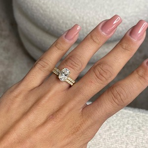Anillo de Compromiso Clásico con Diamante Cultivado en Laboratorio de Corte Ovalado, Chapado en Oro de 18K y Platino, Joyería de Boda para Mujer - Product Image 1