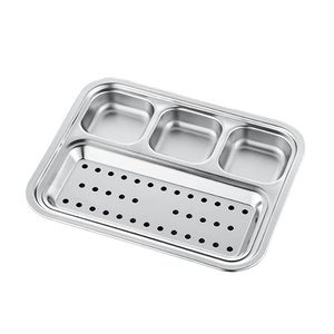 1 Plateau alimentaire rectangulaire en acier inoxydable à compartiments, empilable, idéal pour étudiants, camping et pique-niques - Product Image 2
