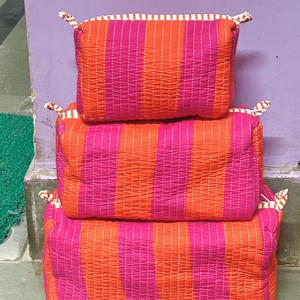 Bohemian Striped Cosmetic Organizer Toiletry bag <b>Makeup</b> Bag Multi Function No Zipper Large Capacity Pink Orange - Product Image 6