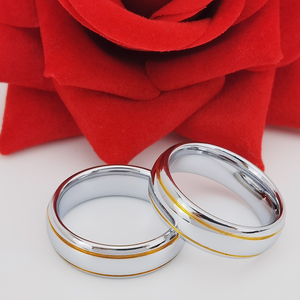 Anello in Carburo di Tungsteno Argento Lucido con Doppie Scanalature Dorate, Fede Nuziale a Cupola Piena da 8mm per Uomo, Gioielli Classici all'Ingrosso - Product Image 2