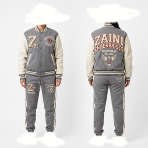 Premium 320 GSM Brushed Cotton Fleece Casual Solid Unisex Varsity Tracksuit for for Panels Custom Chenille <b>Embroidery</b> Logo - Product Image 1