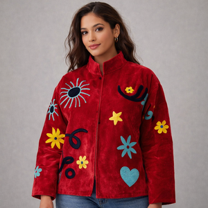 Chaqueta de invierno reversible Sujani para mujer, estilo bomber varsity, acolchada, personalizada, de otoño, talla XL, de terciopelo y algodón, manga larga, cuello mandarín - Product Image 2