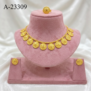 Parure de collier et boucles d'oreilles plaqué or avec zircon, motif floral traditionnel, bijoux de mariée indiens, pour femme, modèle A-23313 - Product Image 3