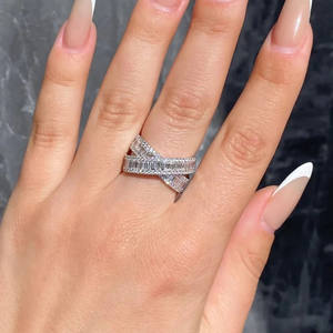Iced Out Baguette Moissanite Diamond Criss Cross Engagement Wedding Hip Hop Crossover <b>Statement</b> <b>Ring</b> 925 Sterling <b>Silver</b> Jewelry - Product Image 4