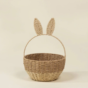Cute bunny ear seagrass <b>basket</b> handmade natural storage <b>basket</b> eco friendly decorative organizer kid <b>easter</b> <b>gift</b> oem odm - Product Image 1