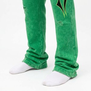 Ensemble de survêtement à capuche tie-dye vert pour homme, imprimé flamme néon, streetwear, coupe régulière, poches à cordon de serrage, poids lourd, 2-en-1 - Product Image 6