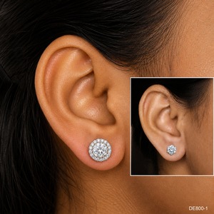 Pendientes de Diamantes Cultivados en Laboratorio para Mujer, Corte Brillante, Chapados en Oro y Rodio, Color Blanco E, Certificados por IGI, Modernos para Uso Diario - Product Image 1