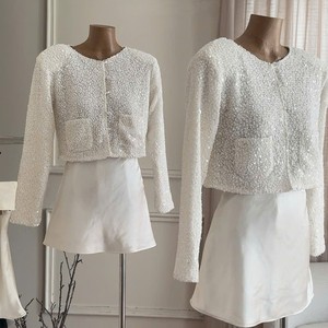 Minimalist Solid <b>White</b> Crop Cardigan & Shorts <b>Set</b> for Office & Daily Wear 100% Polyester - Product Image 4