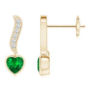Heart Shape Emerald Diamond Drop <b>Earrings</b> in 14K Yellow Gold, Romantic Emerald Dangle <b>Earrings</b>, <b>Fine</b> Jewelry Gift for Fiance - Product Image 1