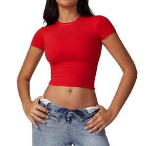 Camiseta informal de fitness de gran tamaño de algodón de alta calidad para mujer, diseño recortado personalizado, ropa de verano a la moda, venta al por mayor - Product Image 4