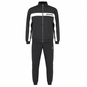 <b>Men's</b> <b>Black</b> White Color Blocking Acid Wash Tracksuit Set Full Sleeve Zipper Front Sporty Casual Summer Wear Breathable 100% - Product Image 1