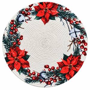 Round <b>Christmas</b> Handmade <b>Placemat</b> Poinsettia Wreath Design Fabric Table Mat Washable Holiday Decoration - Product Image 3