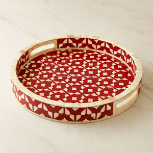 Royal Artisans fait à la main noir blanc rond plateau d'incrustation d'os décoratif servant organisateur de table luxe décor à la maison cadeau - Product Image 1