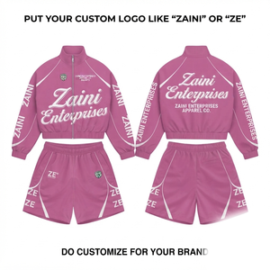 Ensemble court coupe-vent ZAINI Premium pour homme, hiver, séchage rapide, polyester/nylon 120 GSM, rose et blanc, logo imprimé en sérigraphie - Product Image 1