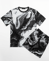 Ensemble de survêtement d'été pour homme, t-shirt à manches courtes et short en coton 100% avec impression numérique personnalisée, motif vague d'encre abstraite