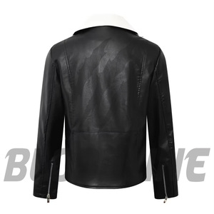 Men's Black PU Leather Moto <b>Biker</b> <b>Jacket</b> Turn-down Collar Zipper Closure Regular Fit Autumn Wear - Product Image 2