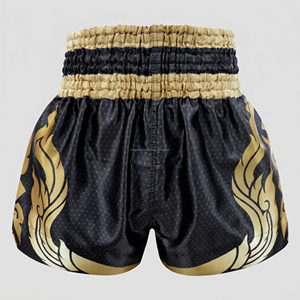 Shorts d'entraînement de boxe thaïlandaise en satin extensible personnalisés Premium Black Gold Dragon pour adultes unisexes, vêtements d'arts martiaux mixtes - Product Image 2