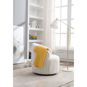 Poltrona Girevole in Tessuto Teddy Bianco Avorio con Anello in Metallo Verniciato a Polvere Nera per Soggiorno - Product Image 6