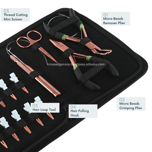 Kit d'outils d'extension de cheveux en or rose avec logo personnalisé comprenant un outil à crochet de traction et des mini ciseaux de coupe de fil tranchant de la meilleure qualité. - Product Image 3