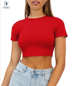 INDEX APPAREL Women's <b>Red</b> <b>Crop</b> <b>Top</b> T-Shirt Crew Neck Short Sleeve Slim Fit Solid Color Casual Spring Summer Wear - Product Image 1