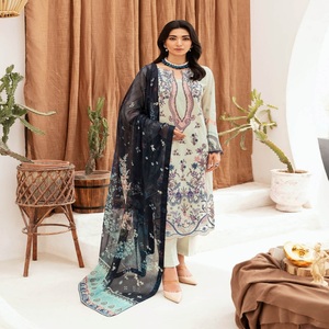 MASHAAL-11 femmes trois pièces Salwar Kameez costume Ramsha Vol conçu pelouse brodé pakistanais Panjabi robe indien pakistanais - Product Image 4