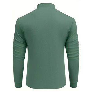 Suéter de punto para hombre, manga corta, con cremallera de un cuarto, cuello redondo, verde liso, informal, 100% algodón, transpirable, jersey, corte regular, oversize - Product Image 2