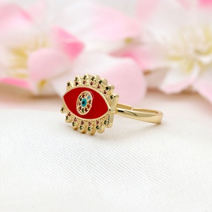 Anillo de cóctel ajustable de plata de ley 925 maciza chapada en oro con esmalte rojo y ojo turco puntiagudo multicolor con circonitas cúbicas, joyas de memoria, venta al por mayor - Product Image 4