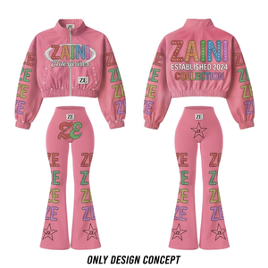 Traje cortavientos para mujer, 120 GSM, poliéster ligero Taslon, chaqueta rosa con cremallera, pantalones acampanados, logotipo personalizado, marca privada - Product Image 1