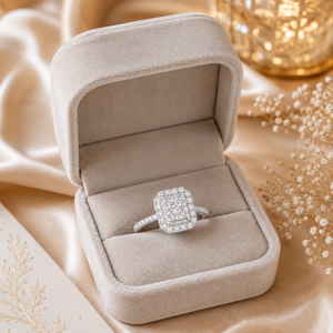 Anillo de Boda de Oro Blanco de 14K con Clúster de Diamantes Naturales de 0.50 CTTW |   Anillo de Compromiso con Halo Rectangular GH Color I Clarity para Mujer - Product Image 3