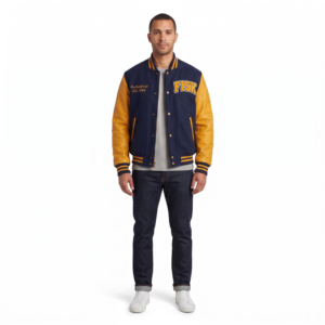 Heavyweight 400gsm Fleece Varsity Jacket Genuine Leather Sleeves Custom Chenille Patch College Letterman Outerwear <b>Men</b> OEM - Product Image 1