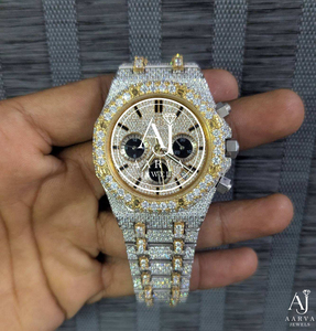 Reloj de Pulsera Cronógrafo de Cuarzo de Lujo con Aspecto de Diamantes, Cristal de Zafiro, Acero Inoxidable, Estilo Hip Hop - Product Image 1