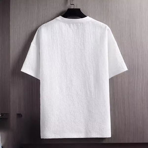 Men's Solid Color Short Sleeve O-Neck T-Shirt Casual <b>Plain</b> Knitted Cotton Regular Fit Breathable <b>White</b> Black - Product Image 5