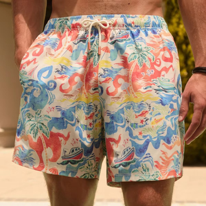 Pantalones cortos con estampado tropical para hombre, con cordón en la cintura, secado rápido, ropa de baño informal, pantalones cortos de playa 100% poliéster - Product Image 5