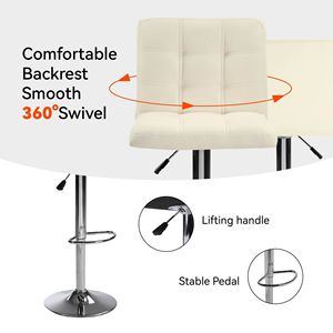 เก้าอี้บาร์ทรงสี่เหลี่ยมสีขาว 2 ตัว พร้อมพนักพิงและที่วางเท้า 1 ชุด (2 ตัว) - Product Image 5