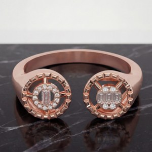 Luxury 925 Sterling Silver Rose Gold Plated Dual Halo Bypass <b>Ring</b> Baguette Cut Lab Grown Diamond for Women - Product Image 1
