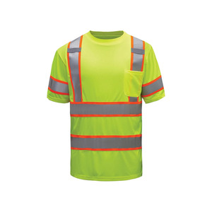 Camiseta de Seguridad de Alta Visibilidad Tricolor Amarillo Naranja de Manga Corta Reflectante Transpirable de Malla de Poliéster para Trabajo - Product Image 1