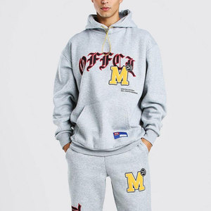 Ensemble de survêtement gris à capuche de qualité exceptionnelle pour homme, streetwear, sweat-shirt et pantalon en coton longs avec imprimé lettres, coupe classique - Product Image 4