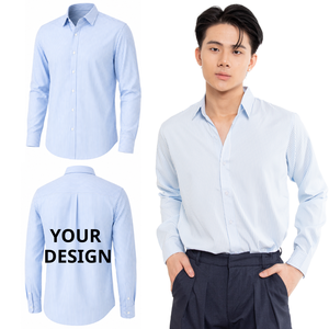 เสื้อเชิ้ตแขนยาวลายทางสำหรับผู้ชาย ผ้าฝ้ายป๊อปลิน 100% กันยับ ปกคอพับ สวมใส่ได้ในฤดูใบไม้ผลิ - Product Image 2