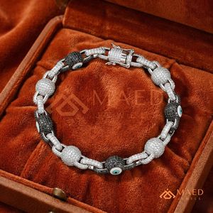 Bracelet Hip Hop Iced Out Evil Eye en argent 14K, micro-pavé, bijoux luxueux, bracelet cubain à maillons Evil Eye Iced-Out - Product Image 2