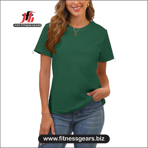 Women's O-Neck Short Sleeve T-Shirt Solid Blue Denim Corduroy Print Casual Wear Loose Fit Summer - Product Image 3