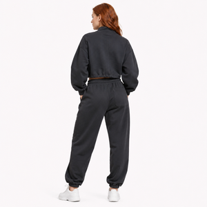 Conjunto de dos piezas OEM personalizado vintage con lavado ácido, top corto y sudadera con capucha para mujer, sudaderas al por mayor de algodón grueso para gimnasio - Product Image 2