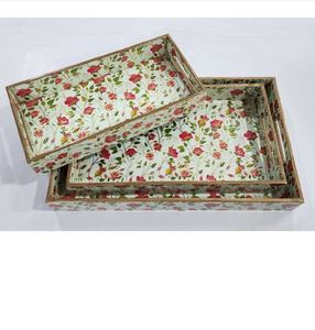 Christmas Gifts MDF Nesting tray Set Enamel Floral Print For Home Decor Breakfast Wedding & Housewarming Decorative Tray Set - Product Image 5