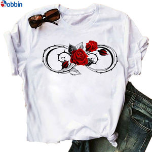 T-shirt imprimé pour femme à manches courtes, motif rose et papillon, coupe ample et respirante, grandes tailles - Product Image 1