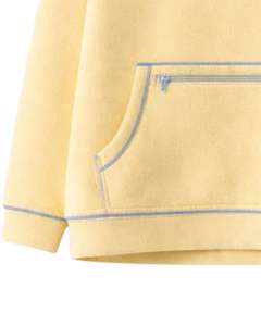 Sudadera de forro polar extragrande para mujer, amarillo mantequilla, con cuello de botón a cuarto, bolsillo canguro, ribetes en contraste, de tejido grueso y personalizada - Product Image 6